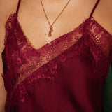 SANTA SHINE BORDEAUX ASYMMETRIC SATIN LACE TOP