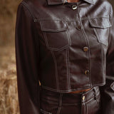 JESSAMY BROWN LEATHER BUTTON JACKET