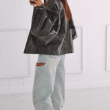 AMELIE KHAKI SHINY LEATHER JACKET