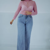 KYENNA PINK LACE LONGSLEEVE TOP