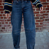 DARK BLUE BARREL JEANS DX6017
