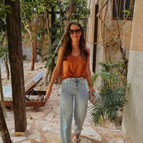 MELOSA TERRACOTTA SATIN PEARL TOP PRE-ORDER