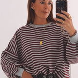 SEVERINE GREY/BORDEAUX STRIPED SWEATER