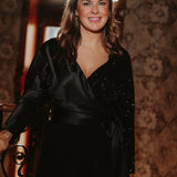 AFTERGLOW BLACK SATIN SEQUIN BLOUSE