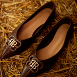 BENNETT POINTED BROWN LEATHER FLATS
