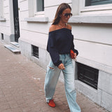 BLUE CUT-OUT BALLOON JEANS A5157