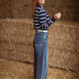 QUINLYN DARK BLUE STRIPED LONGSLEEVE POLO SHIRT