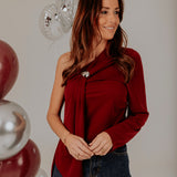 MAKE A WISH BORDEAUX ONE SHOULDER TOP
