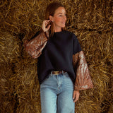FREYA DARK BLUE SWEATER / BROWN SLEEVES
