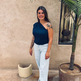 DUNES & DATES DARK BLUE ONE SHOULDER TOP
