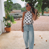 ESTEPONA ECRU POLKADOTS HALTER TOP