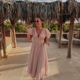 ZOUHAIRA NUDE TULLE DRESS