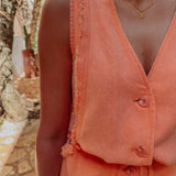 RAQUEL ORANGE DENIM PLAYSUIT