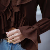 AVALON BROWN RUFFLE BLOUSE