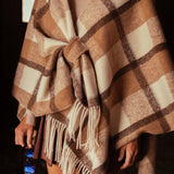 DOLLYROSE BEIGE CHECKERED PONCHO