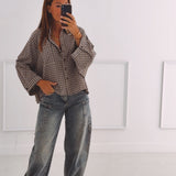 EVELINA BROWN CHECKERED BLOUSE