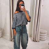 NORE DARK BLUE STRIPED CUT-OUT PULL