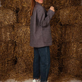 BARENYS DARK BLUE PRINT OVERSIZED BLAZER