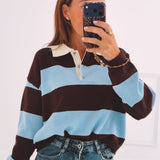 CARLIE BROWN/LIGHT BLUE STRIPED POLO SWEATER