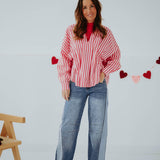 XOXO PINK/RED STRIPED BLOUSE