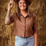 SKYLAR CAMEL SUEDE BUTTON BLOUSE