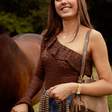 AUBURN BROWN LACE ONE SHOULDER TOP