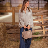 FAYE TAUPE ZIP BLOUSE