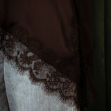 ROCKIN' AROUND BLACK ASYMMETRIC SATIN LACE BLOUSE