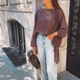 ADDISON BROWN STUDS BLOUSE