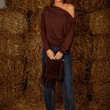 WAVERLY BROWN DRAPED LONGSLEEVE SHIRT