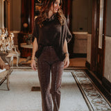 BROWN RHINESTONE STRAIGHT JEANS A3818