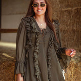 THELMA KHAKI RUFFLE DRESS