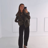 TINA KHAKI LEATHER SLEEVELESS JACKET