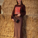 CLOVER BROWN SATIN SKIRT