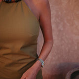 ZINEB KHAKI LINEN HALTER PEARL DRESS