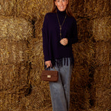 ARLENE DARK BLUE FRINGE PONCHO