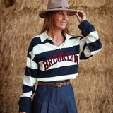 BROOKLYN BLUE/ECRU STRIPED POLO SHIRT