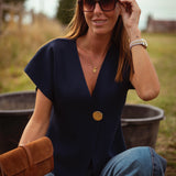 QUINN DARK BLUE BUTTON BLOUSE