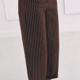 BROWN STRIPED BALLOON JEANS 9356