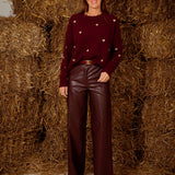 IDRA BURGUNDY WOVEN LEATHER PANTS