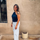 DUNES & DATES DARK BLUE ONE SHOULDER TOP