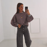 SEVERINE GREY/BORDEAUX STRIPED SWEATER