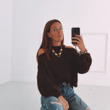 CAMILLE BROWN CUT-OUT PULLOVER
