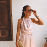 MIJAS LIGHT PINK LACE SATIN DRESS