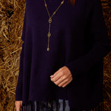 ARLENE DARK BLUE FRINGE PONCHO