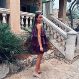 GIRONA BURGUNDY LAYER HALTER DRESS