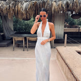 CHAMSA CHIC LIGHT BLUE HALTER DRESS