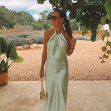 LUCIA MINT GREEN SATIN HALTER DRESS