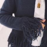 BIRGIT DARK BLUE FRINGE CARDIGAN