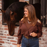BLAKELY BROWN CUT-OUT BLOUSE
